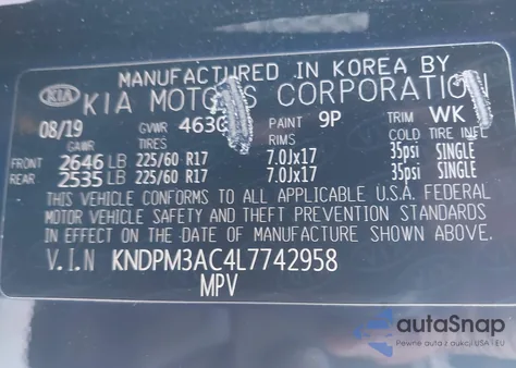 2020 Kia Sportage Lx z USA, uszkodzony, nr VIN KNDPM3AC4L7742958